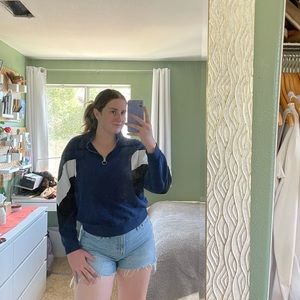 blue “vintage” quarter zip sweatshirt